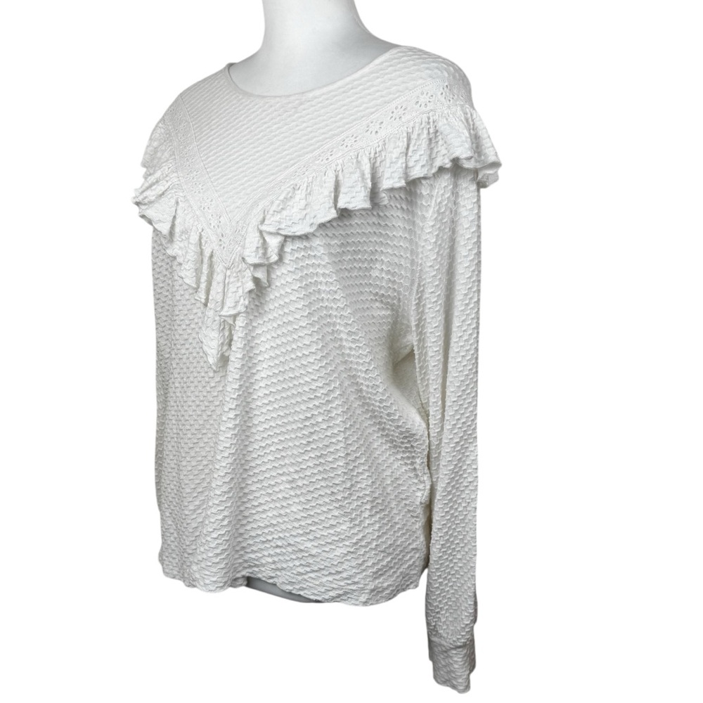 J. Crew White Honeycomb Ruffle Textured Long Sleeve Blouse Top Large - Picture 9 of 9